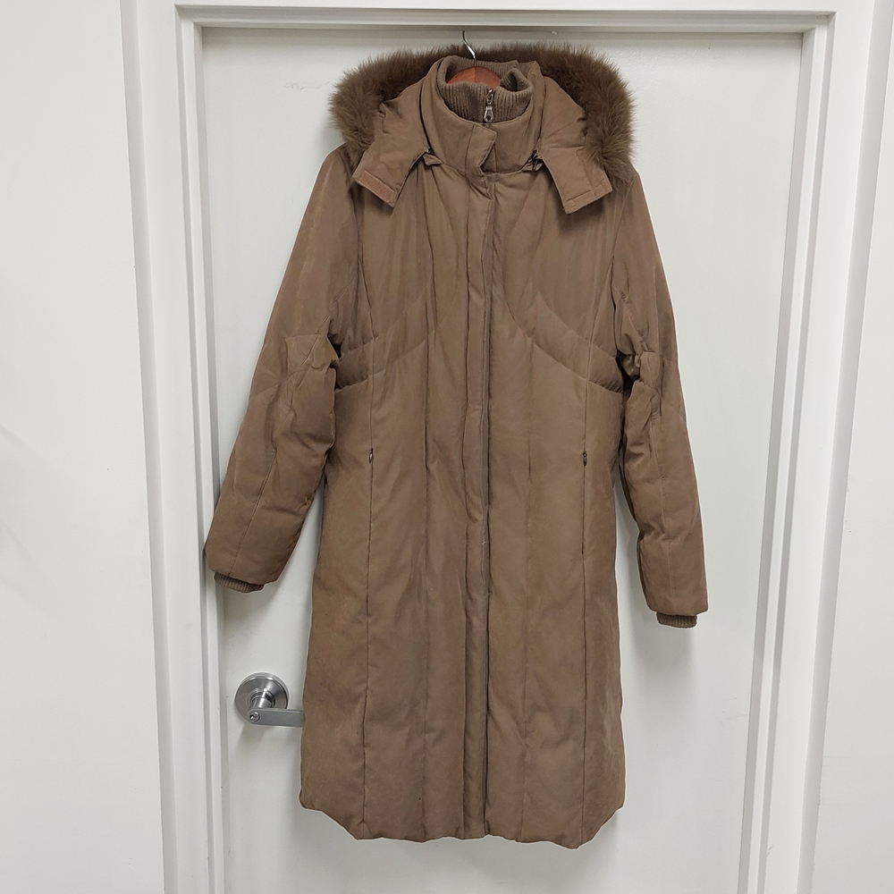 Utex Women's Tan Puffer Down Coat with Fur Hood